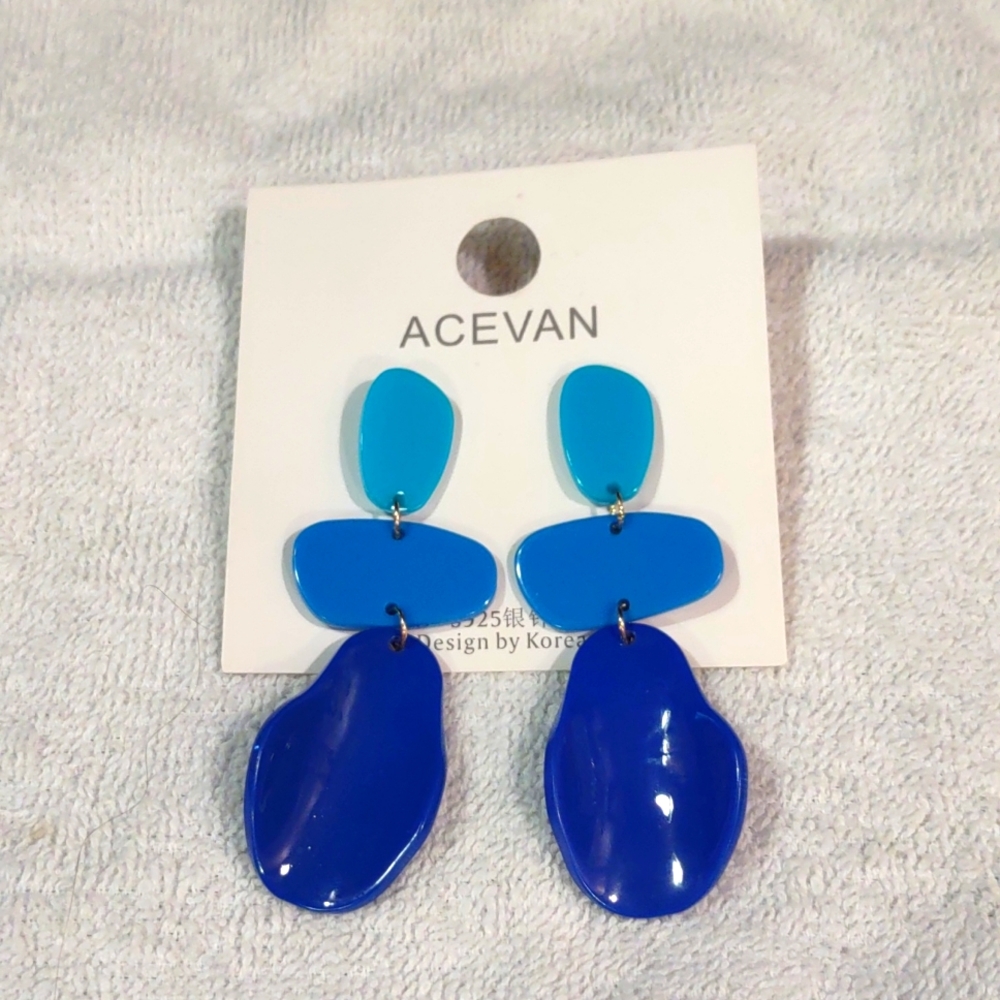 Acevan blue, abstract, drop style earrings